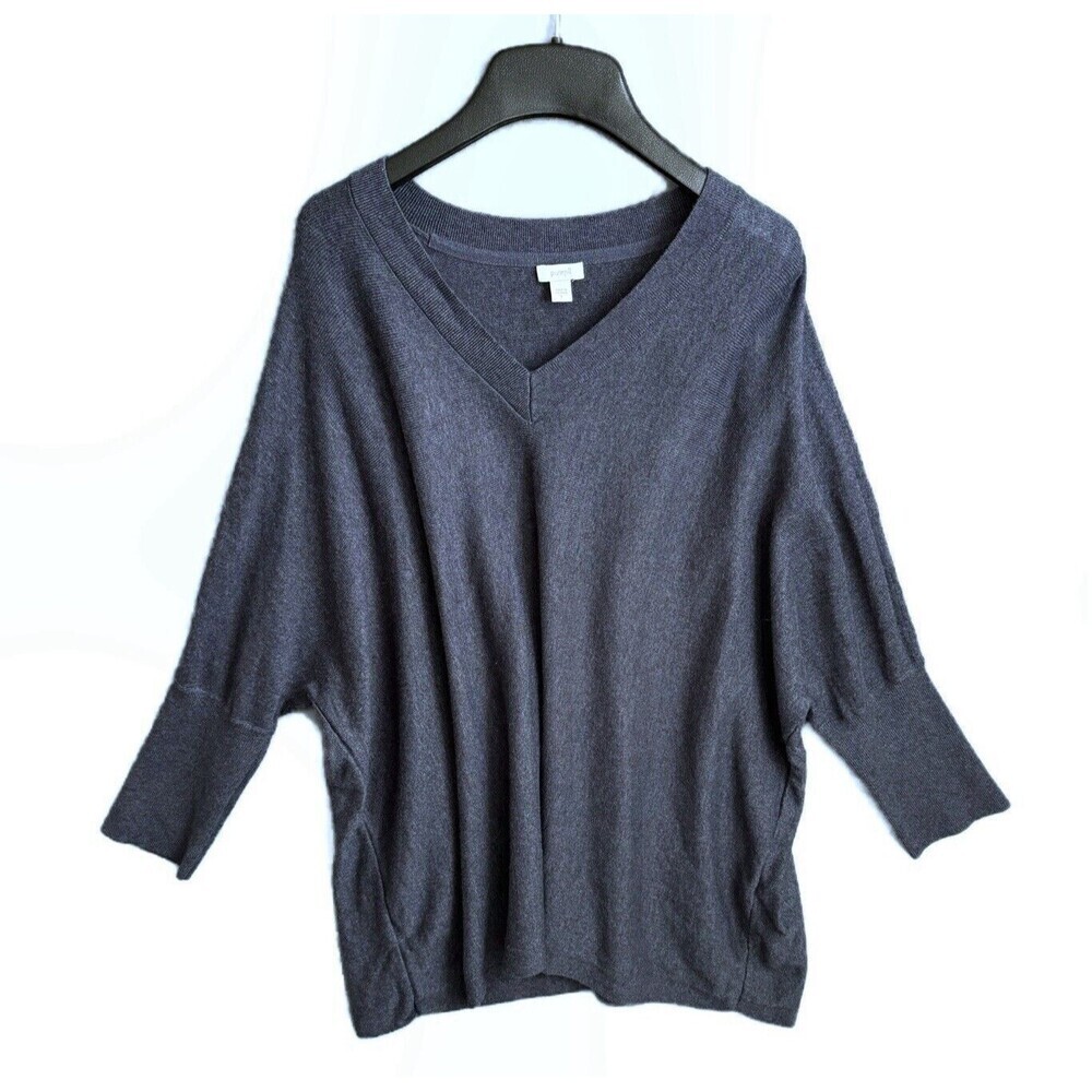 Pure Jill J Jill Oversized V-Neck Sweater Sz L Heather Blue Gray Pullover